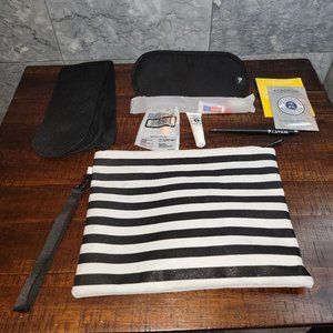 Latam Airlines Large Amenities Black and White Striped Canvas Bag/Wristlet